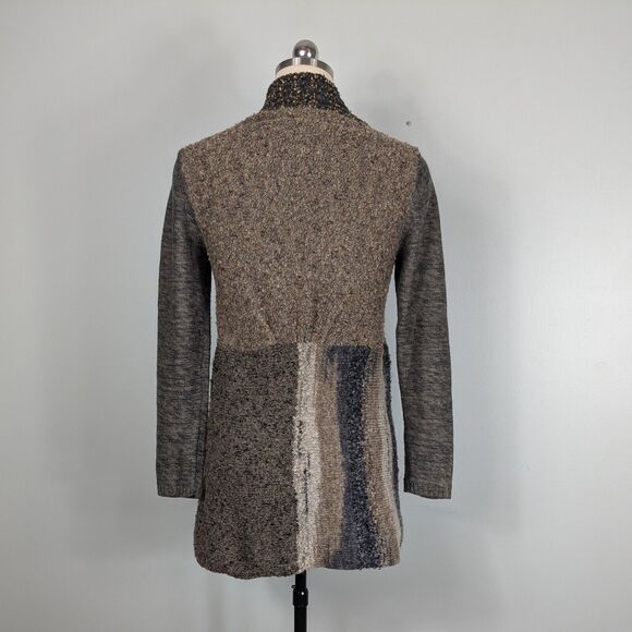 Orvis Cardigan Sweater S Brown Duster Long Chunky Patchwork Artsy Boho Y2K - Picture 2 of 9